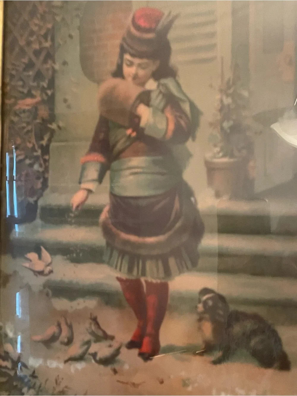 Vintage Adirondack Framed H Hallett & Co Maine Chromolithograph 1879 Winter Pets